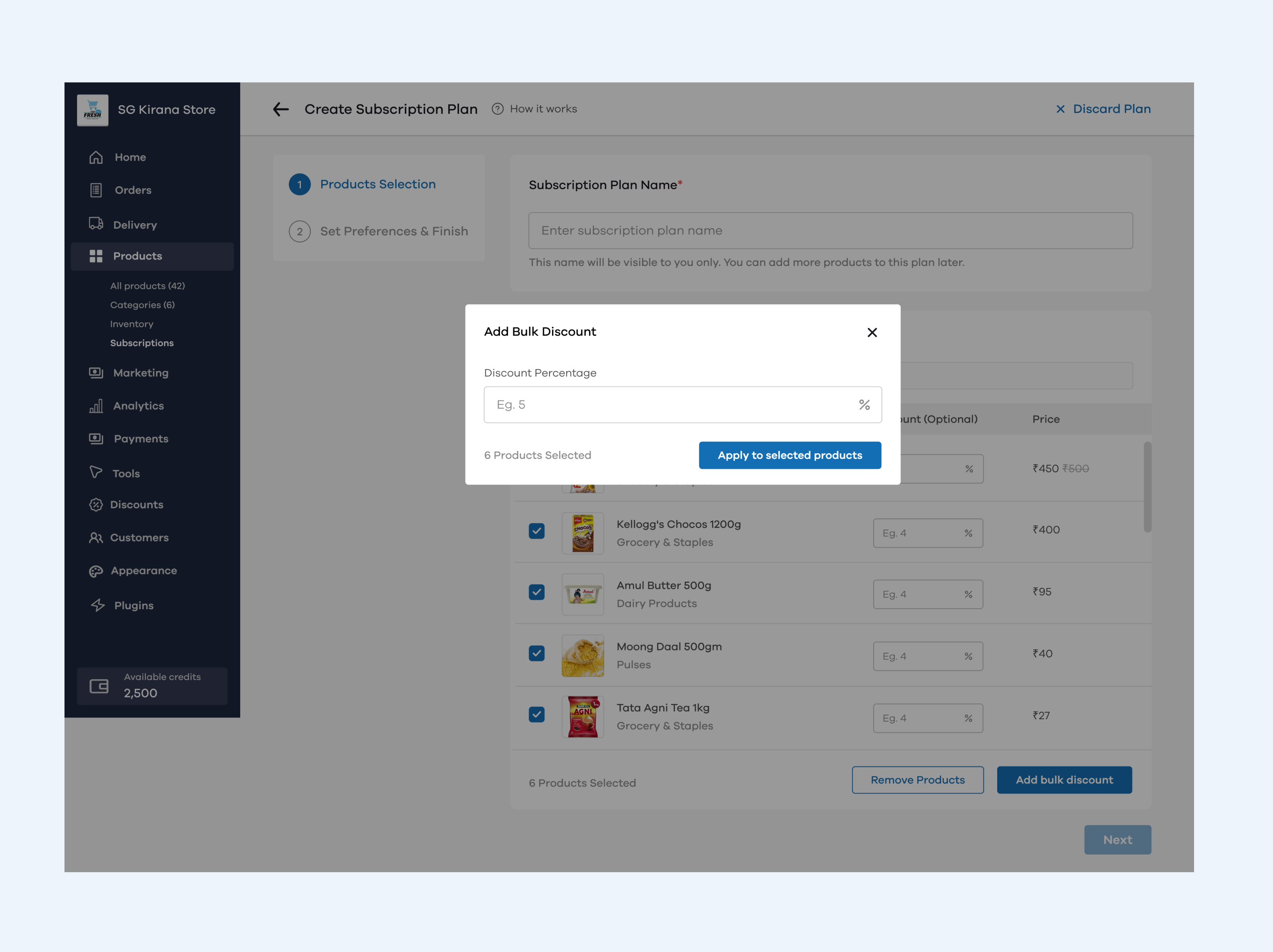 Bulk discount modal