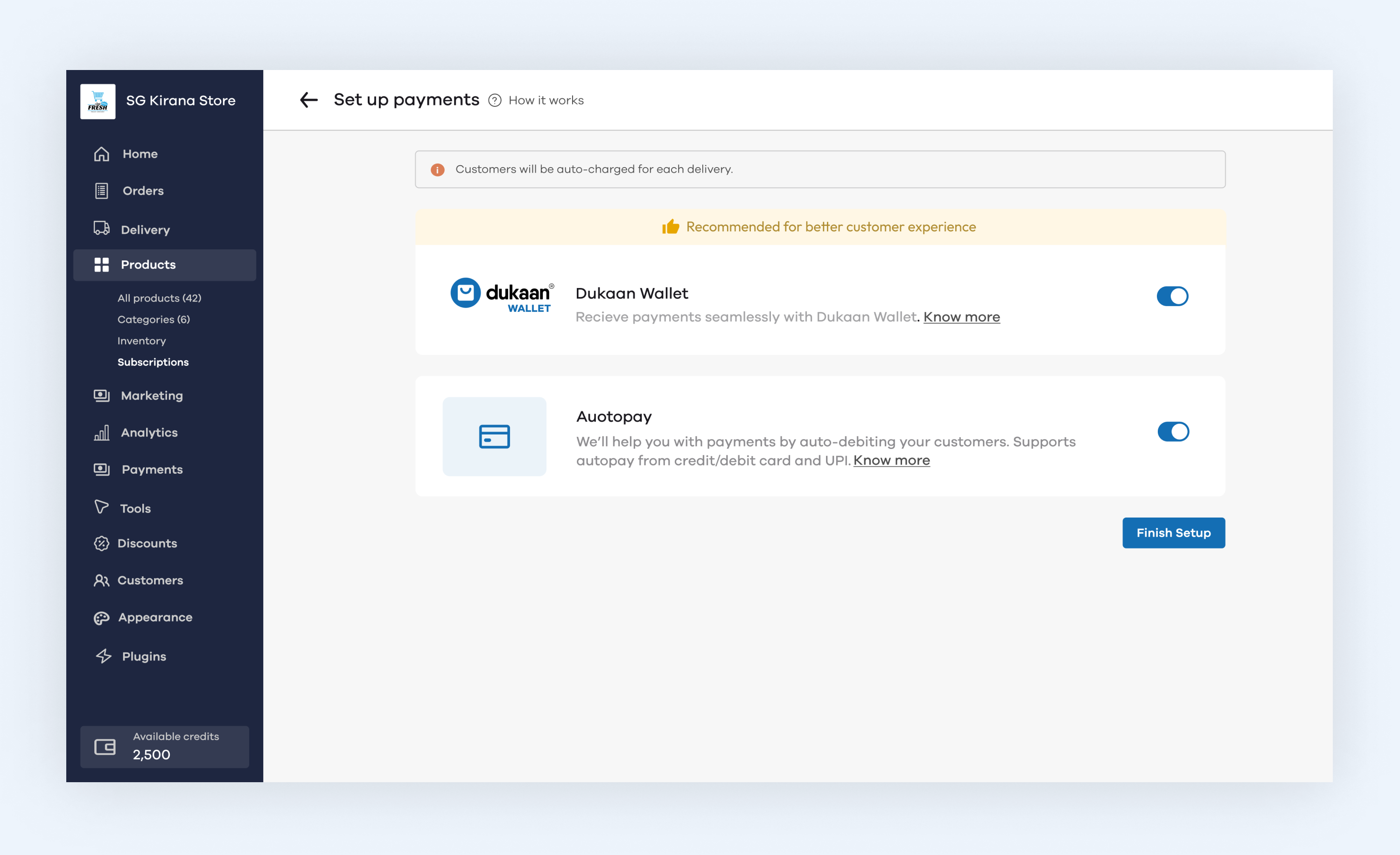 Payment setup - Autopay configuration